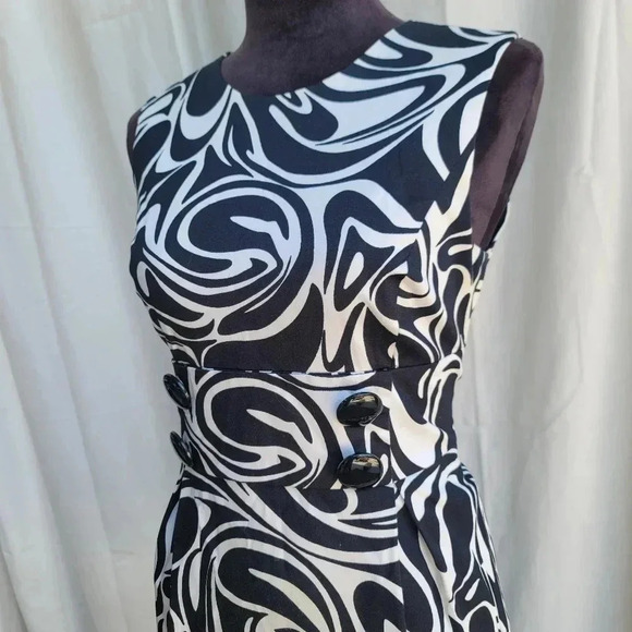 Michael Kors Black White Abstract Womens Sleeveless Casual Dress Buttons Pleat 6 - Picture 7 of 12